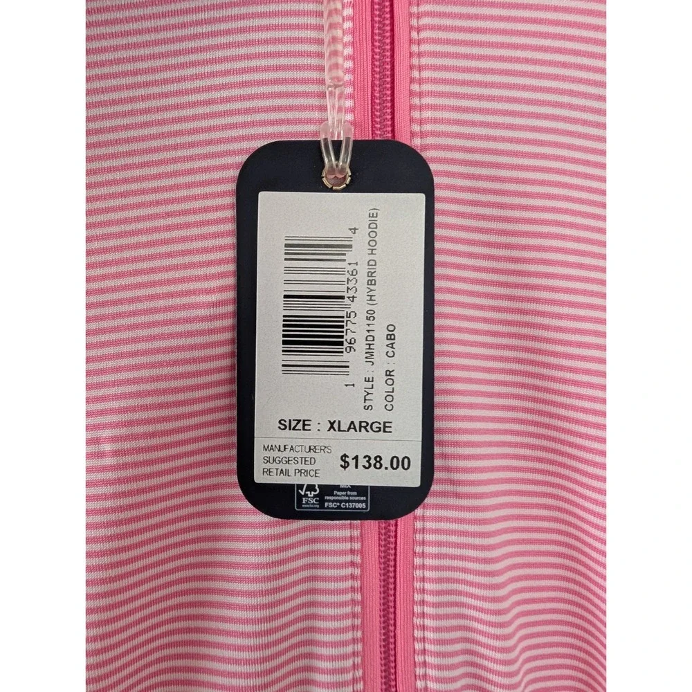 Johnnie-O Mens Performance Golf Hybrid Hoodie 1/4 Zip Pink Striped Cabo XL New